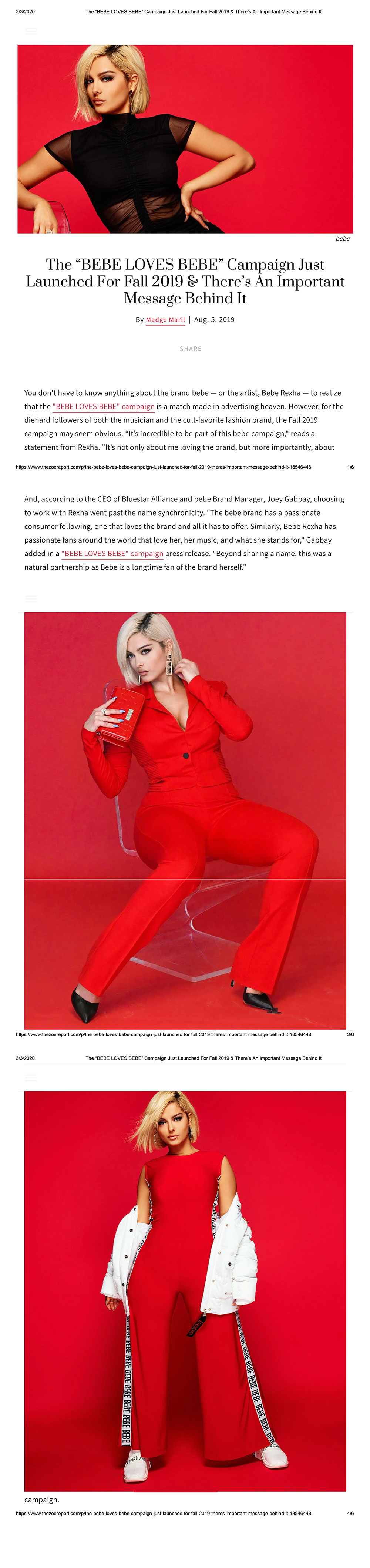 The Zoe Report - Bebe Rexha X Bebe Campaign